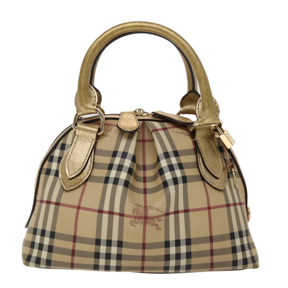 BURBERRY Nova Check Hand Bag PVC Leather Beige Auth yk7516 - Picture 13 of 16